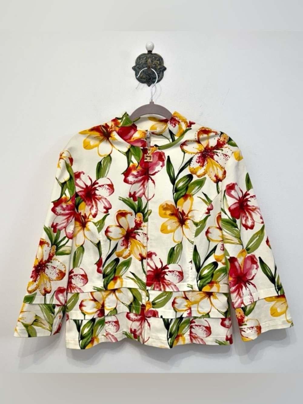 St. John Sport Multicolor Floral Embellished Cotton Blazer Jacket  Women’s Large